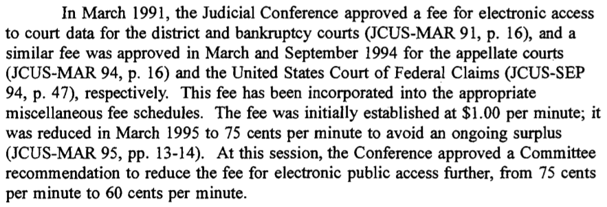 Screenshot of PACER fee changes